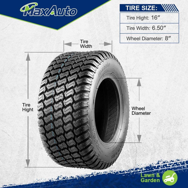 MaxAuto ماكس أوتو 2 قطعة 16x6.50-8 إطارات جزازة العشب للجرارات وحدائق الركوب، 4PR، بدون أنبوب - Image 5